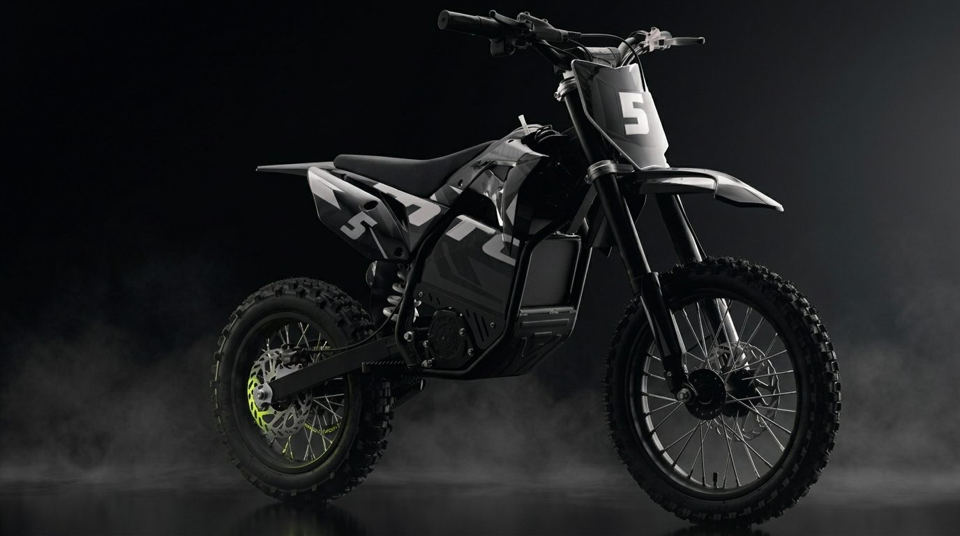 obsidian off-road electric motorcycle on a mountain trail